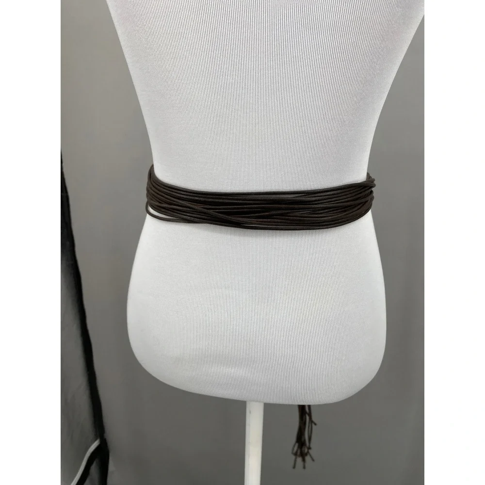 Y2K LC Leather Petal Flower Cord Wrap Belt O/S Pink Boho Floral Brown Cord Rose